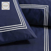 Navy Blue Duvet Set With White Tripe Baratta Stitch